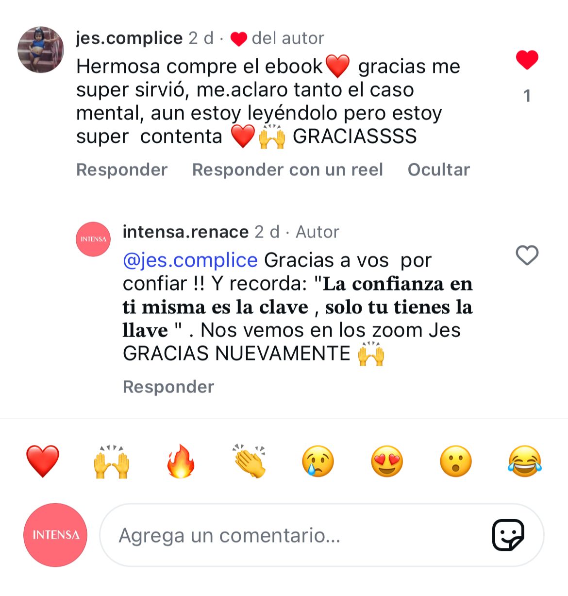 Testimonio WhatsApp Intensa Renace